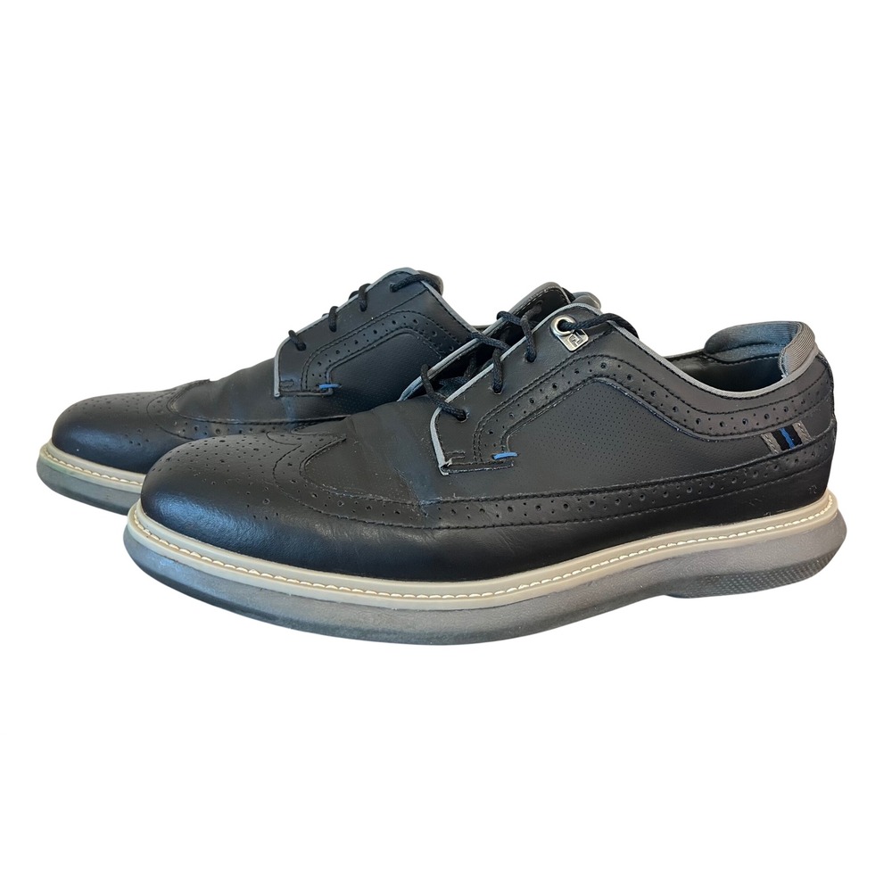 FootJoy Mens Black Wingtip Oxford Spiked Golf Shoes Size 10 M